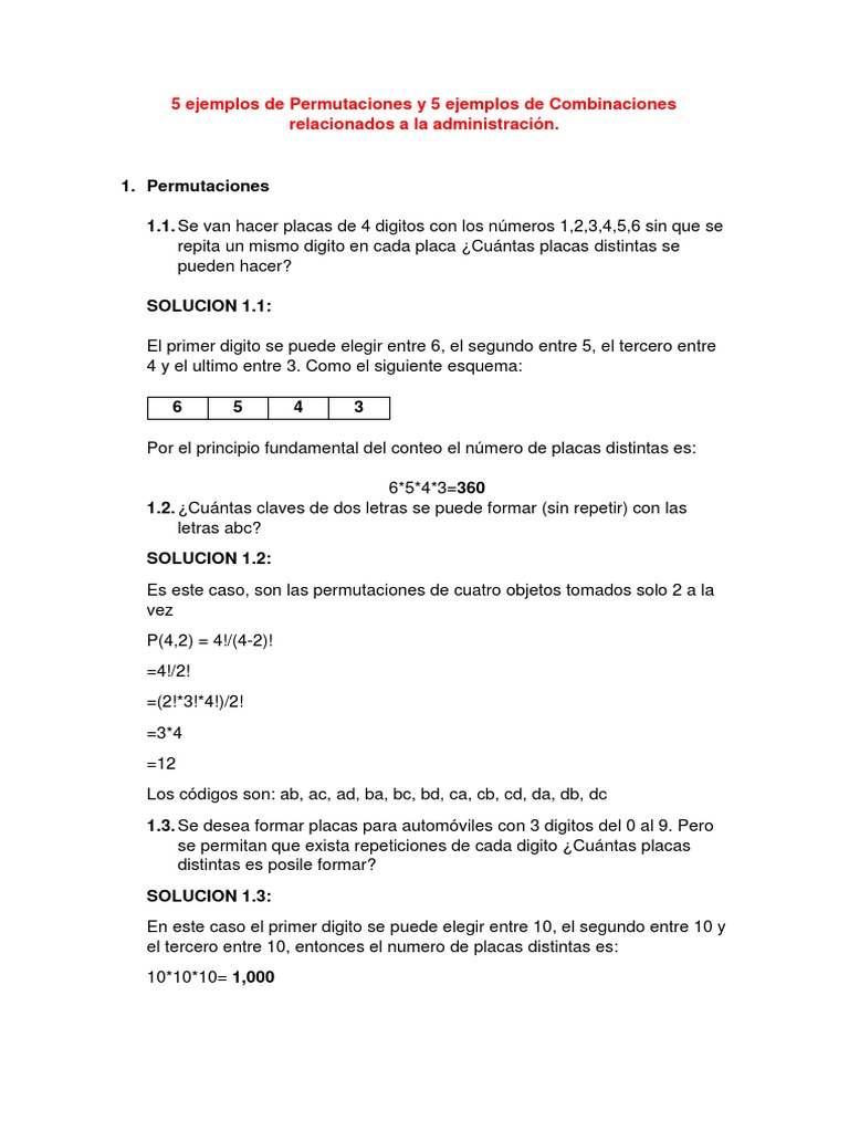 Ejemplos de Permutaciones y Combinaciones | PDF | Enseñanza de ...