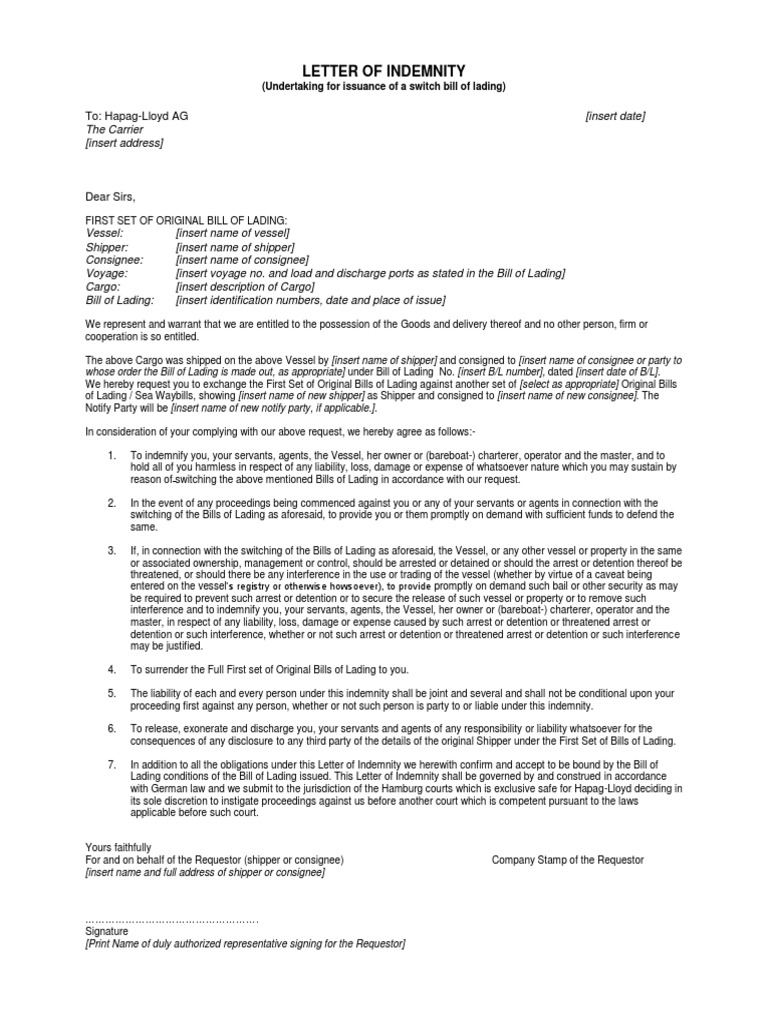 Switch BL Format PDF Bill Of Lading Cargo