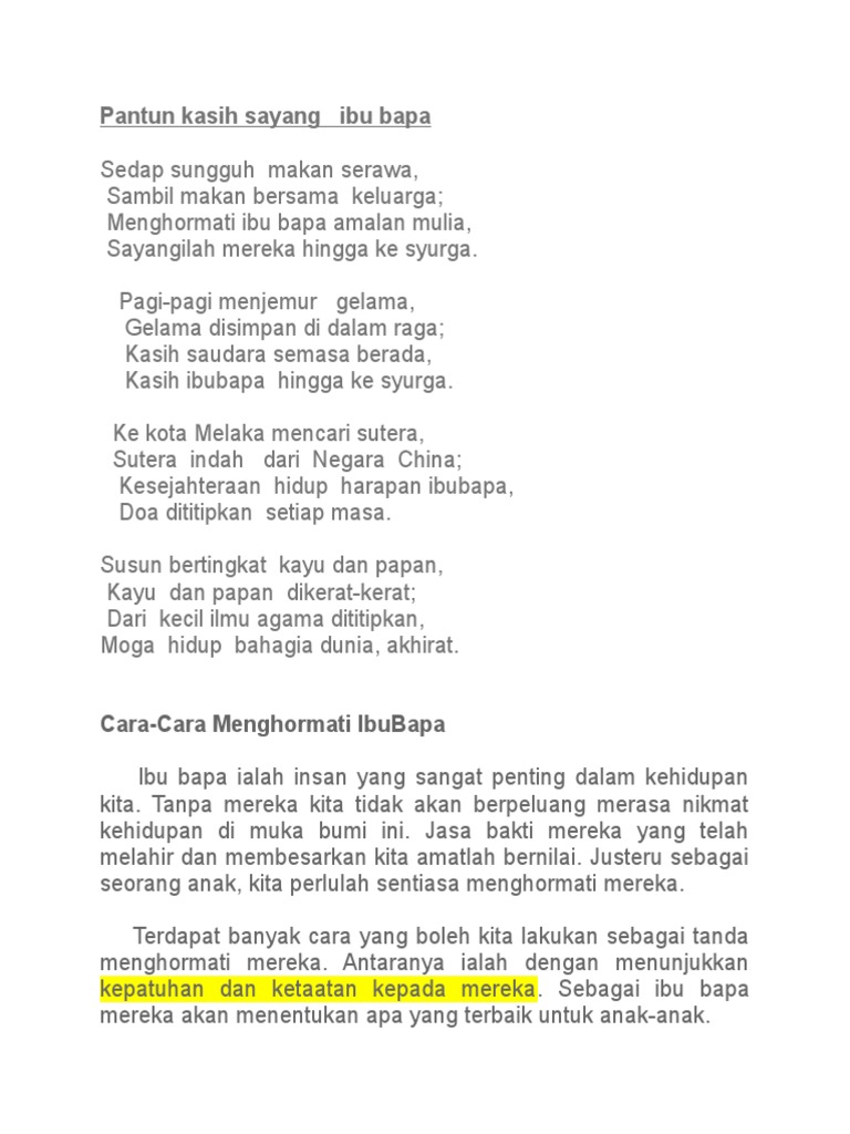 Hormati Dan Kasih Sayang Pada Ibu Bapa Pdf
