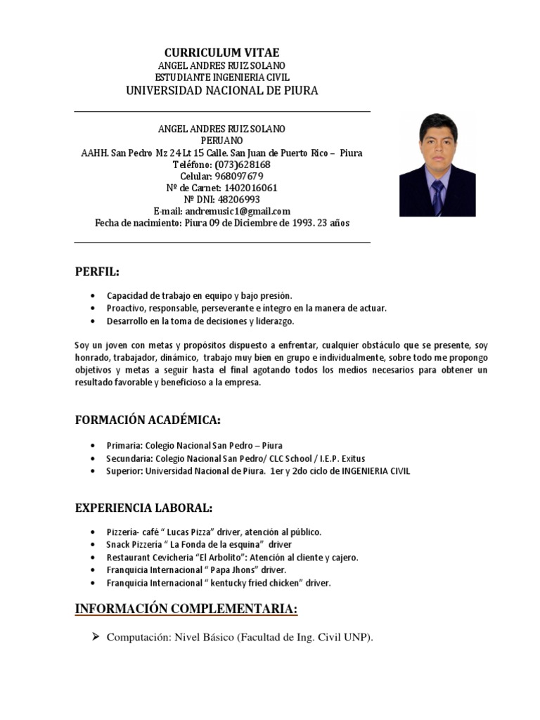 CV de Ángel Ruiz: Ingeniería Civil | PDF