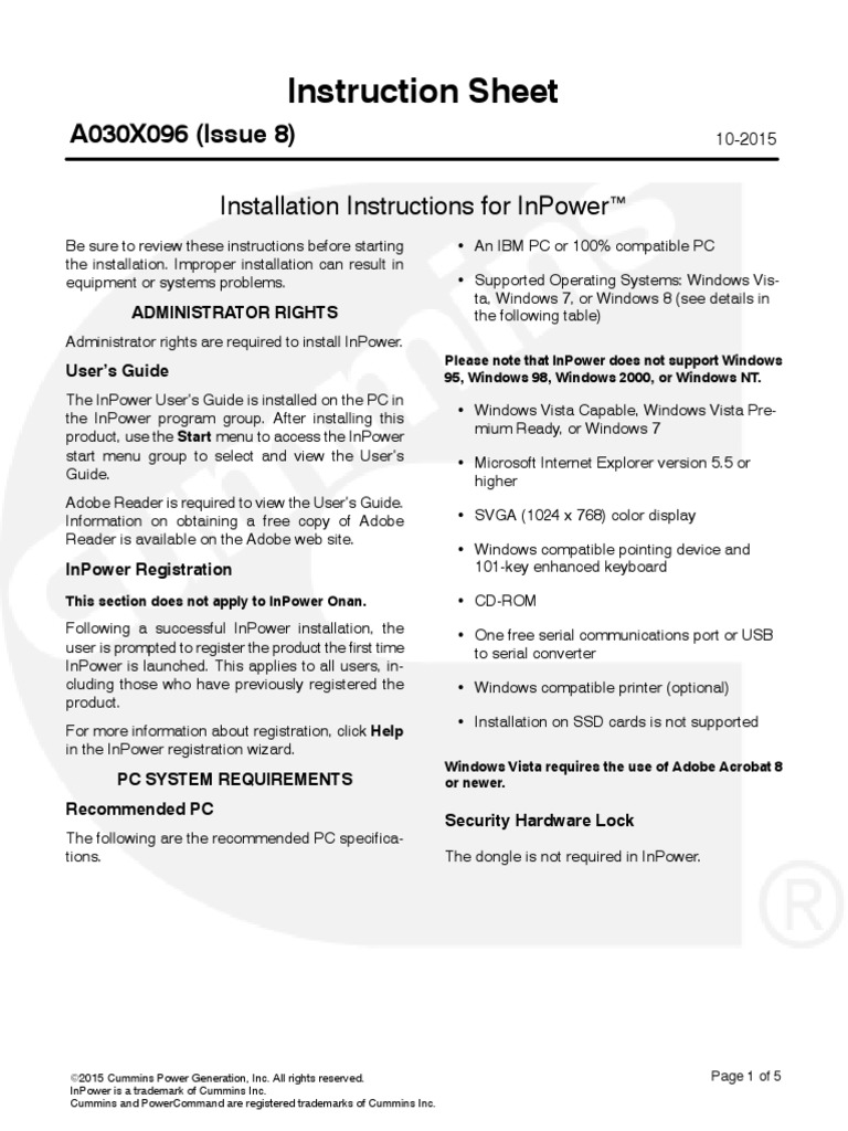 Instruction Sheet: Installation Instructions For Inpower | PDF ...