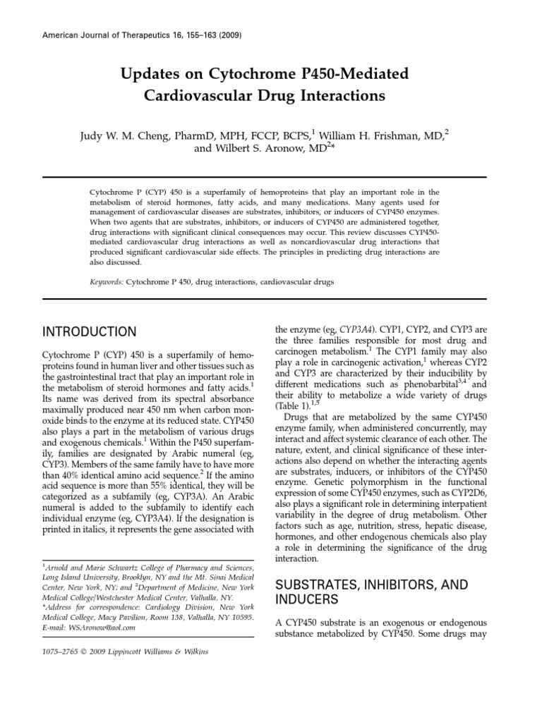 CYP450 Interactions in Cardiovascular Drugs | PDF | Cytochrome P450 ...