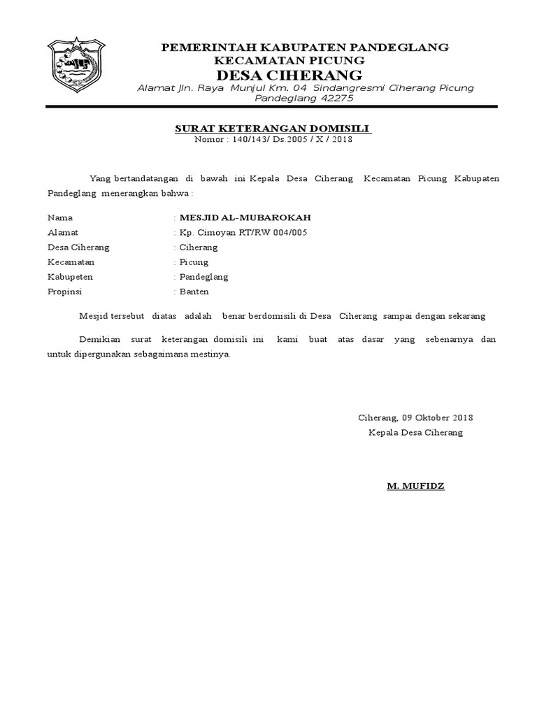 Contoh Surat Keterangan Domisili Lembaga Nusagates