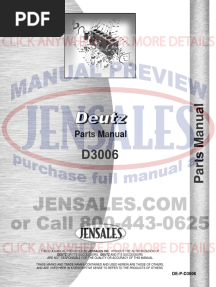 Deutz Allis d3006 Tractor Parts Manual SN 7487 8433 Up PDF