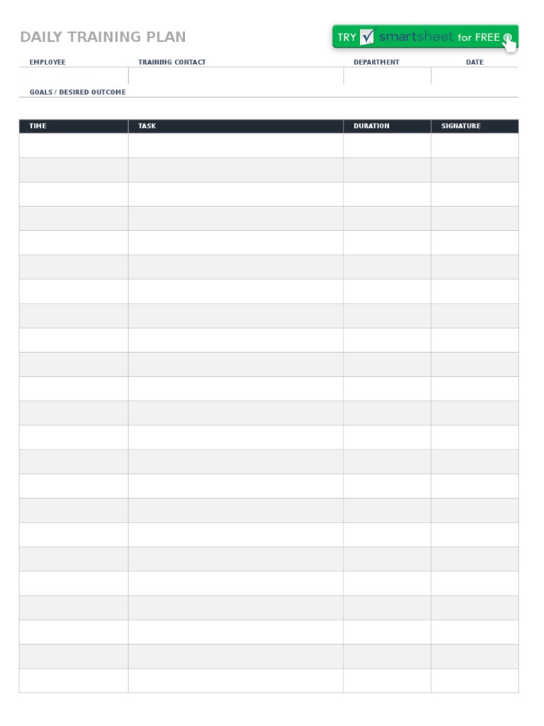 Daily Training Plan: Time Task Duration Signature | PDF | Career & Growth