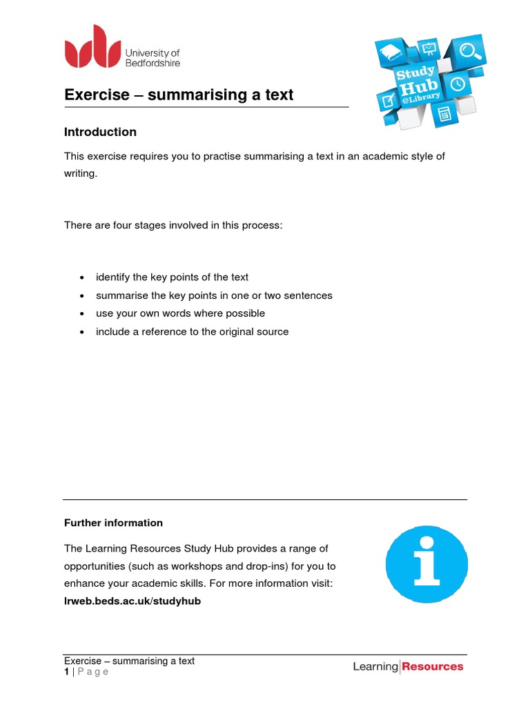 Summarizing Academic Texts Exercise | PDF | Tutor | Language Acquisition