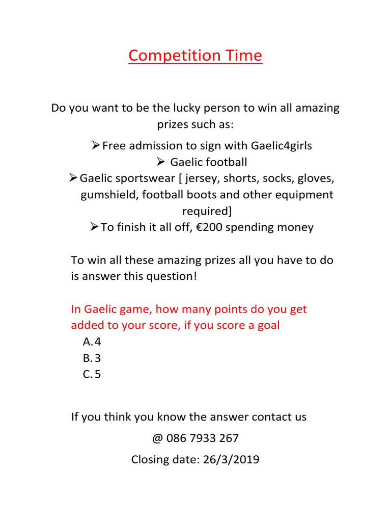 Win Gaelic Sports Prizes Contest | PDF | Sports & Recreation
