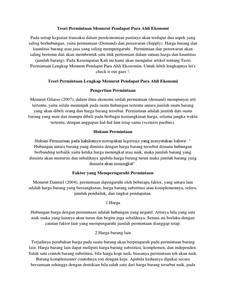 Teori Permintaan Menurut Pendapat Para Ahli Ekonomi Pdf