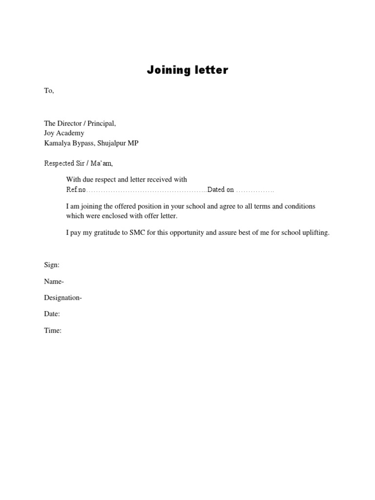 School Joining Letter Format | PDF | Career & Growth