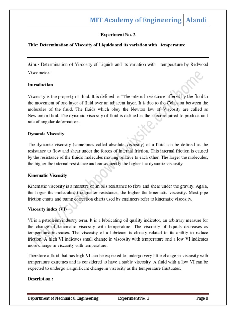 Redwood Experiment PDF Viscosity Friction