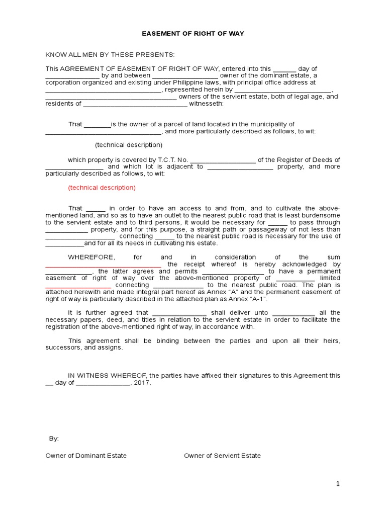 Easement of Right of Way PDF Easement Property