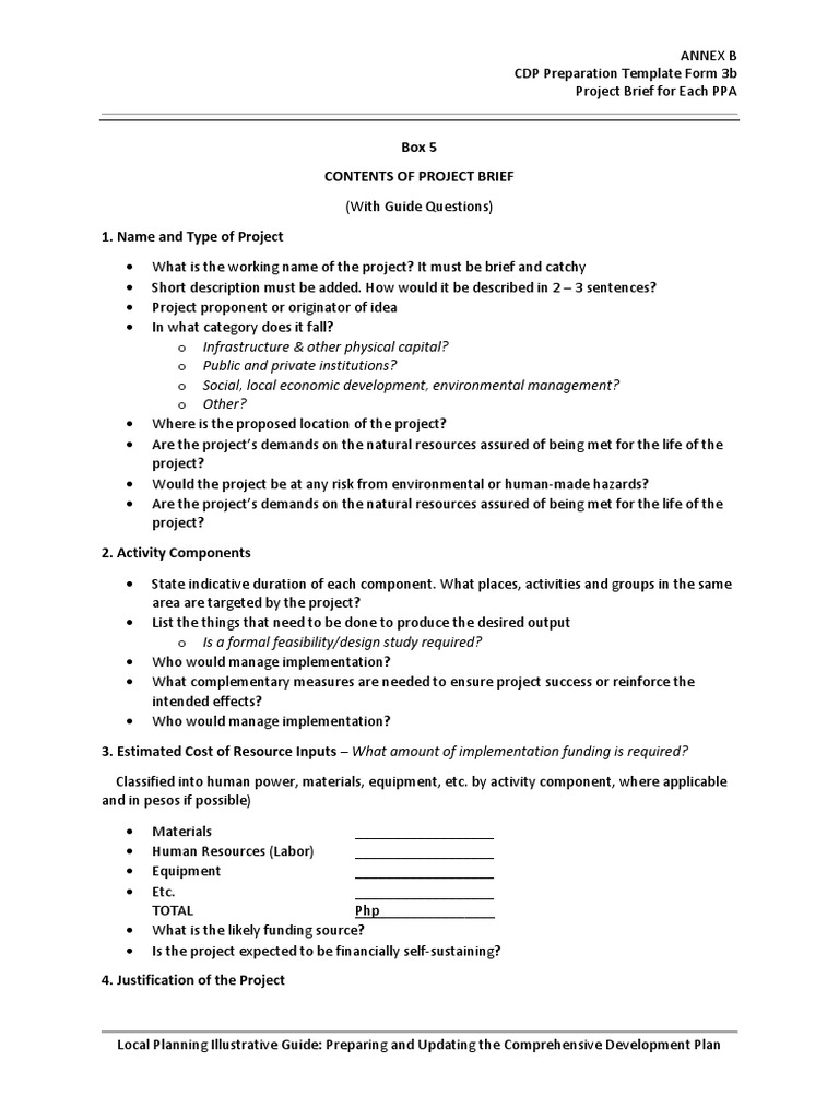 CDP Project Brief Template Form 3b | PDF | Resource | Economic Development