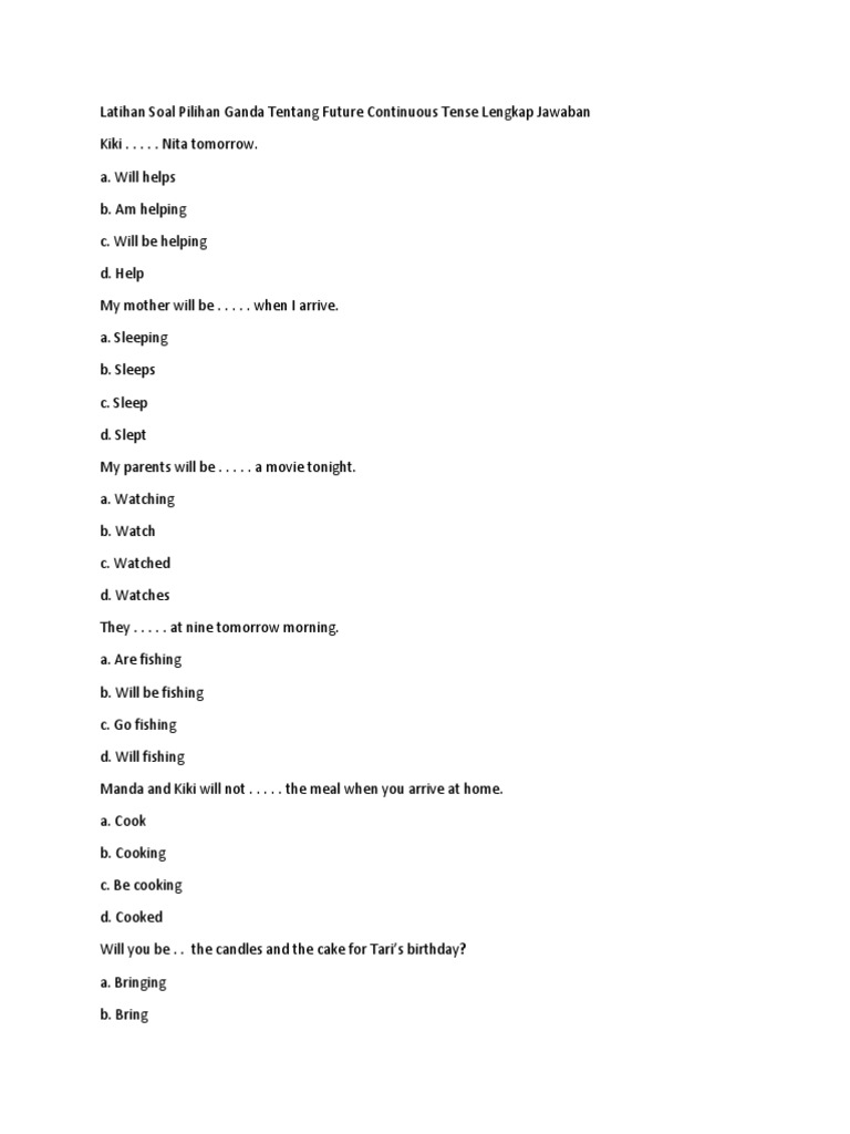 Latihan Soal Future Continuous Tense Lengkap Jawaban