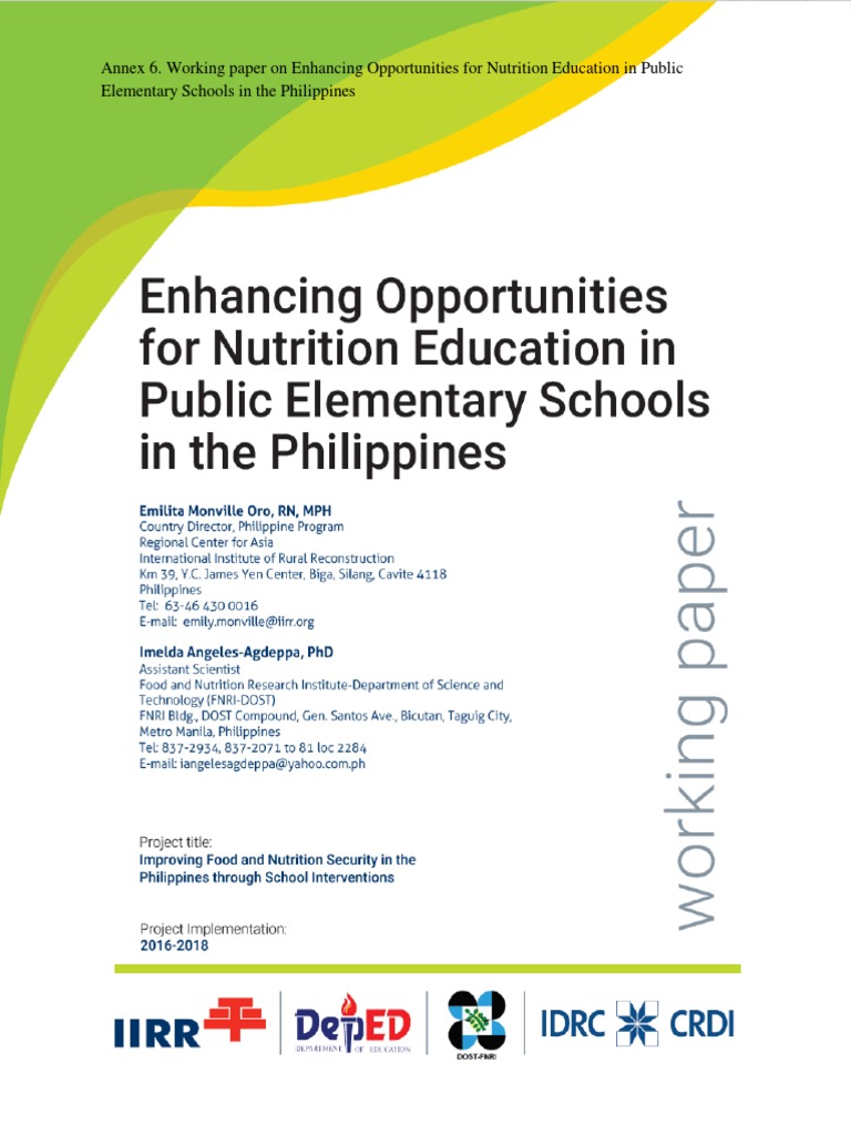 Annex 6 Wp Nutrition Education Pdf Malnutrition Healthy Diet