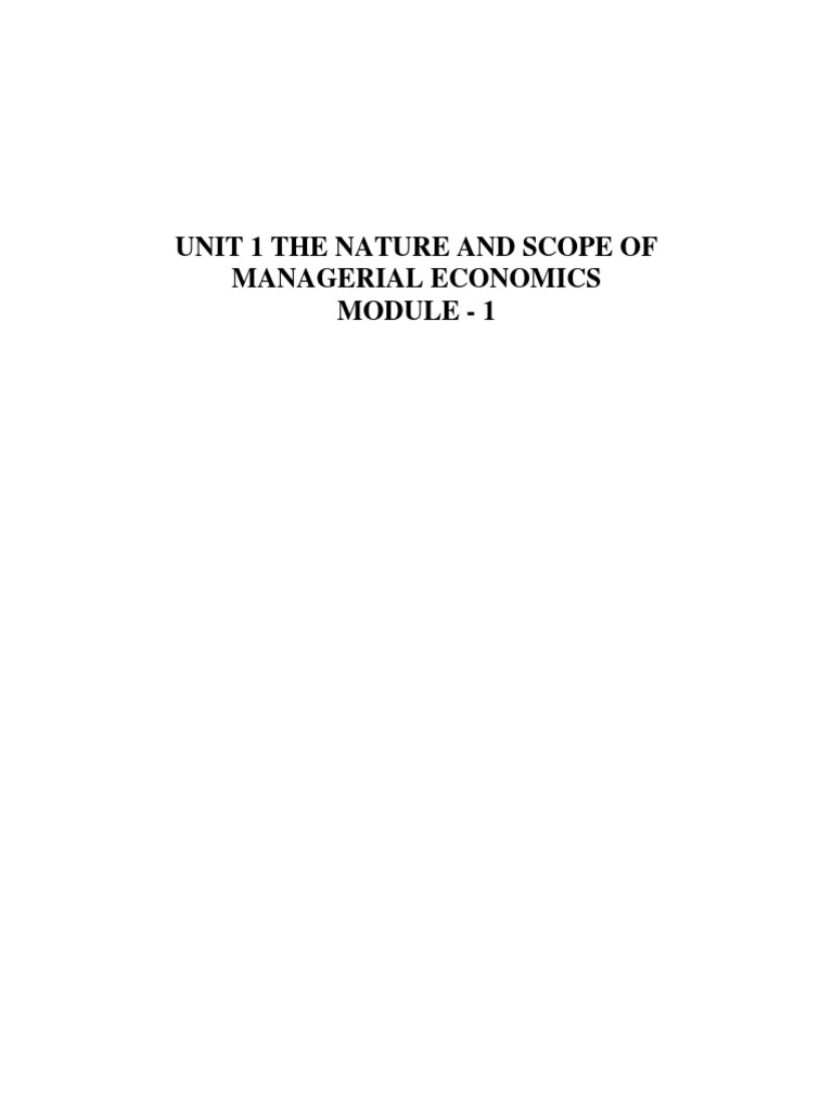 Unit 1 The Nature and Scope of Managerial Economics PDF | PDF ...