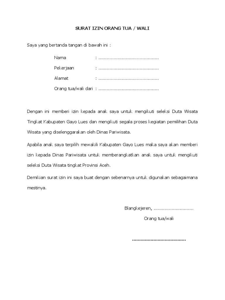 Surat Izin Orang Tua