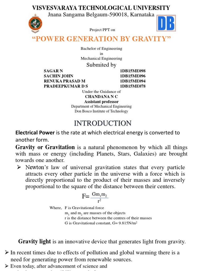 Project PPT Vtu Dbit PDF Gravity Electric Motor