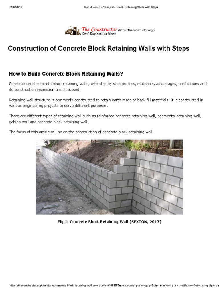 concrete block retaining wall construction details