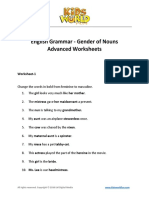 Gender of Nouns Advanced Worksheets