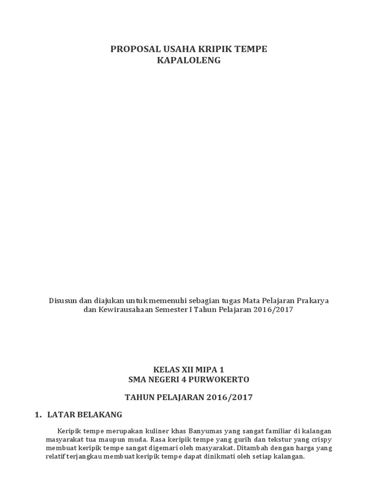 Proposal Usaha Kripik Tempe Docx