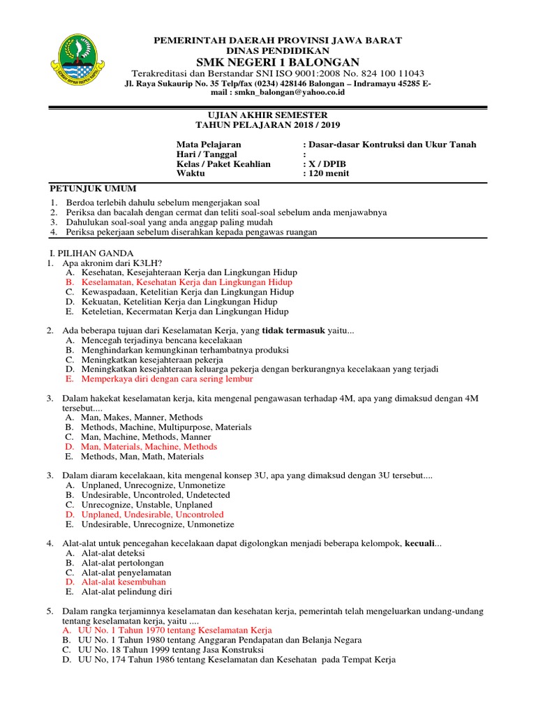 Soal Dan Jawaban Pilihan Ganda Konstruksi Bangunan Soal Ilmu