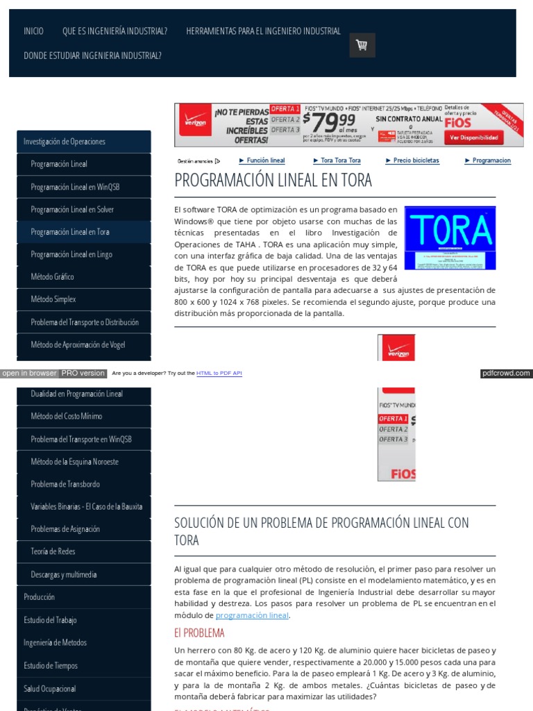 Tora Ejemplo PDF | PDF | Programación lineal | Ingeniería