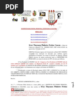 INSTITUTO de ENSINO Edital de Ciência de Adesão Nº 64 - InESPEC-CECU, PRT 4.056.215.2019, De Quarta-feira, 8 de Maio de 2019