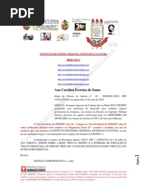INSTITUTO de ENSINO Edital de Ciência de Adesão Nº 65 - InESPEC-CECU, PRT 4.056.215.2019, De Quarta-feira, 8 de Maio de 2019.
