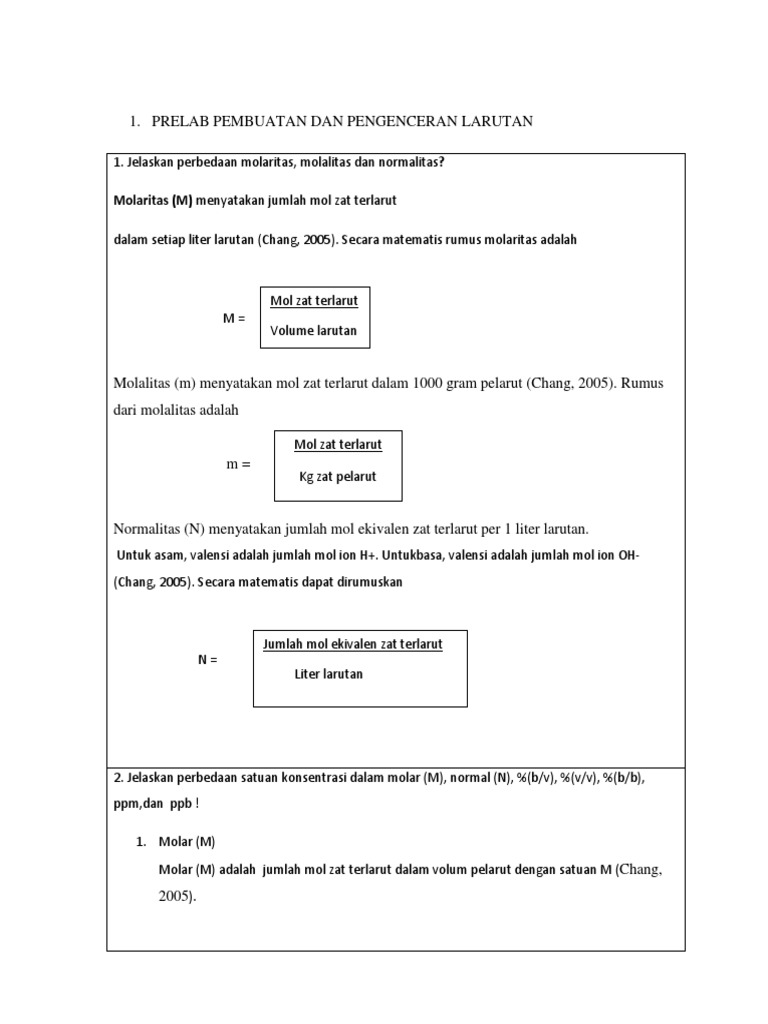 Prelab Pembuatan Dan Pengenceran Larutan | PDF | Sains & Matematika