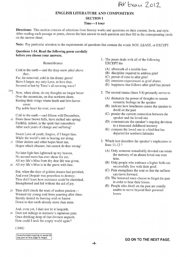 Ap Lit Poetry Mc Remembrance And Key