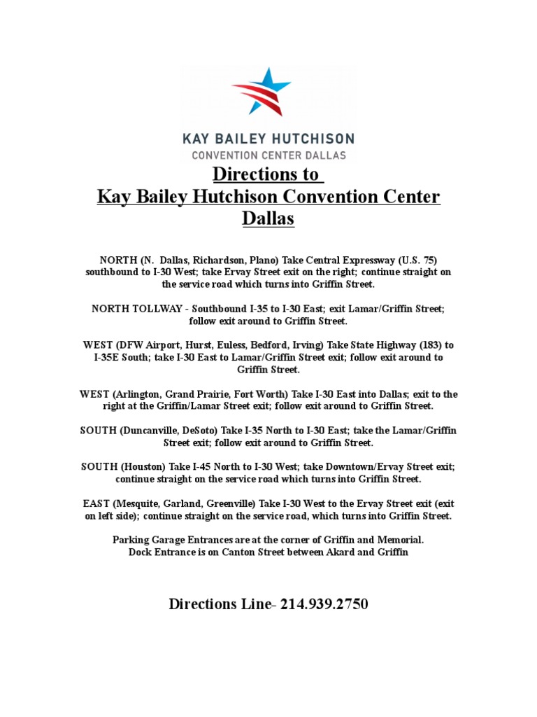 Directions To Kay Bailey Hutchinson Convention Center Dallas PDF