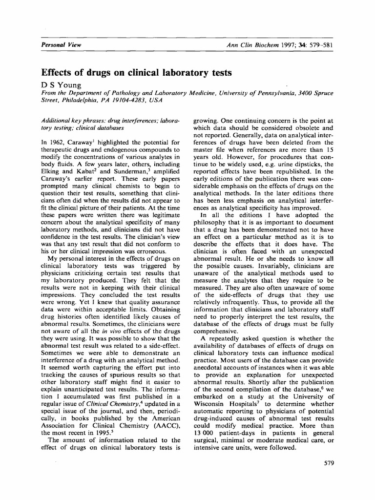 Drug Effects on Lab Test Results | PDF | Medical Laboratory | Adverse ...