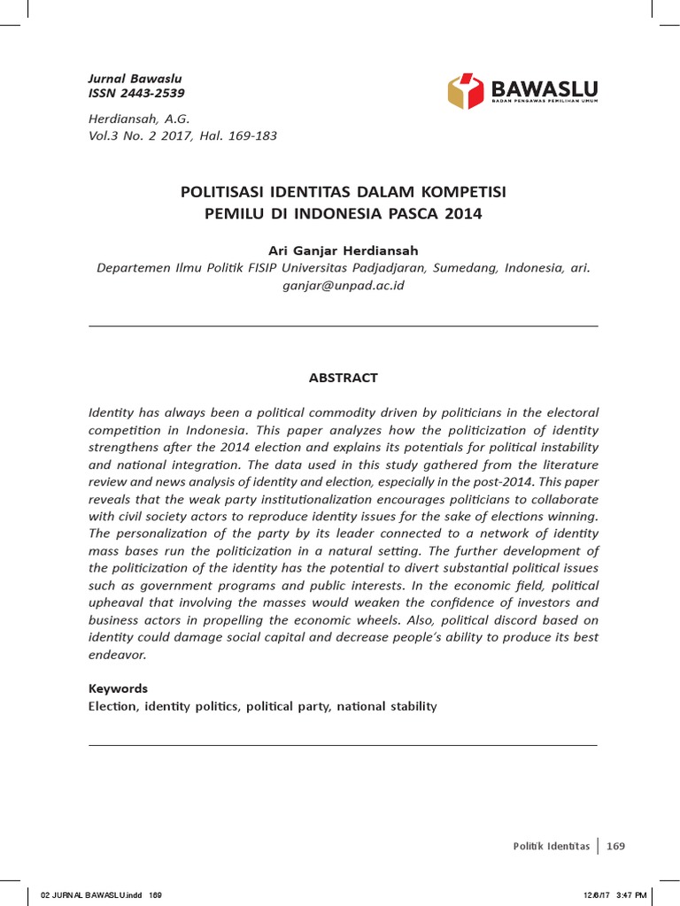 02 Jurnal Bawaslu Pdf Political Parties Politics Of Indonesia