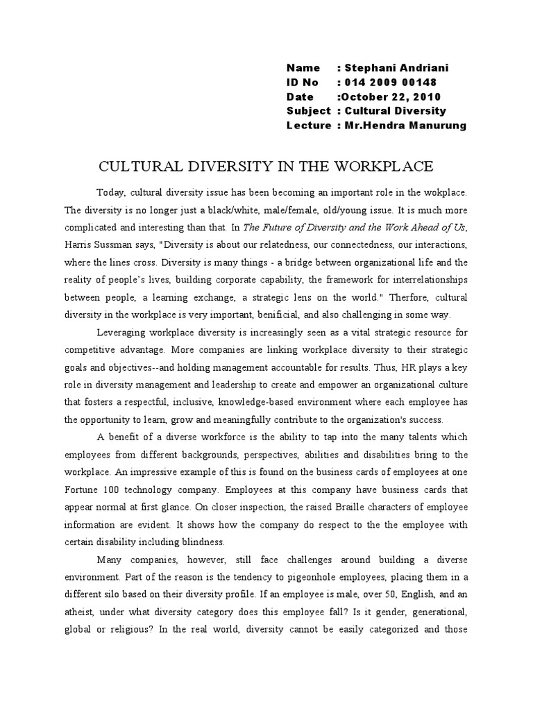 Importance of Cultural Diversity in Workplaces | PDF | Diversity ...