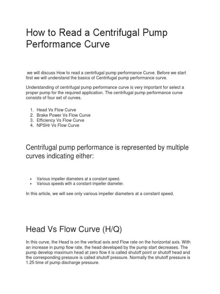 How to Interpret the Key Performance Curves of a Centrifugal Pump | PDF ...