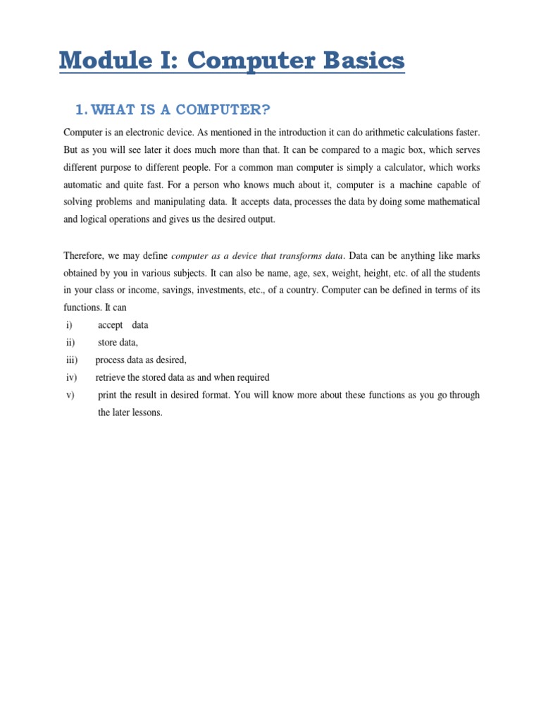 Module I: Computer Basics: 1. What Is A Computer? | PDF | Image Scanner ...