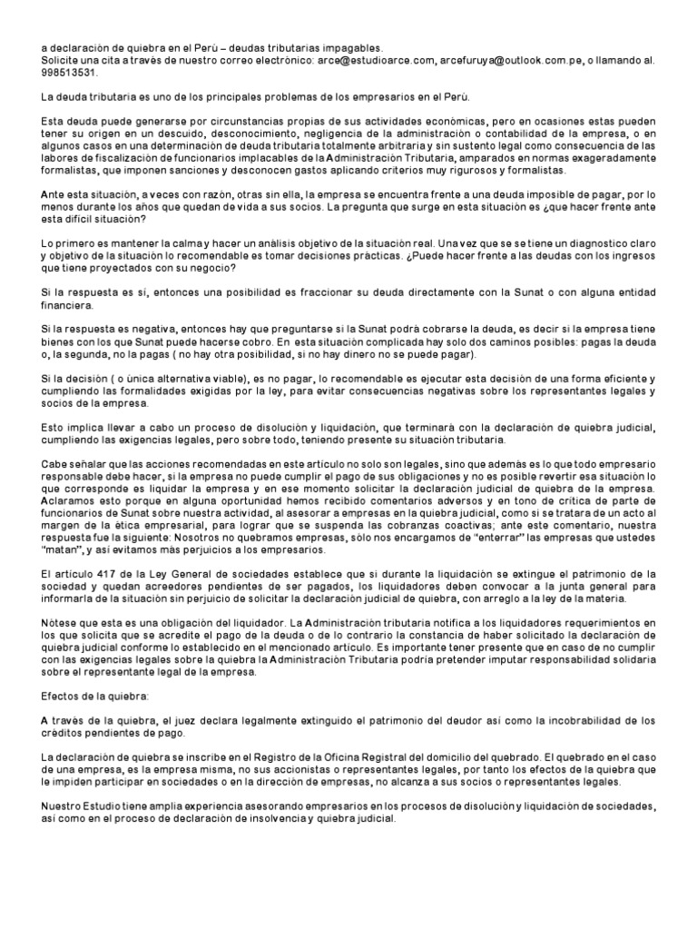 A declaraci n de quiebra en el per pdf bancarrota sociedad de