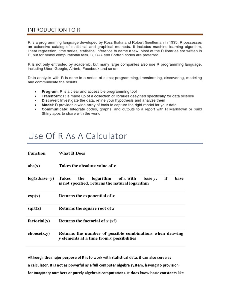 Introduction To R | PDF | R (Programming Language) | Logarithm