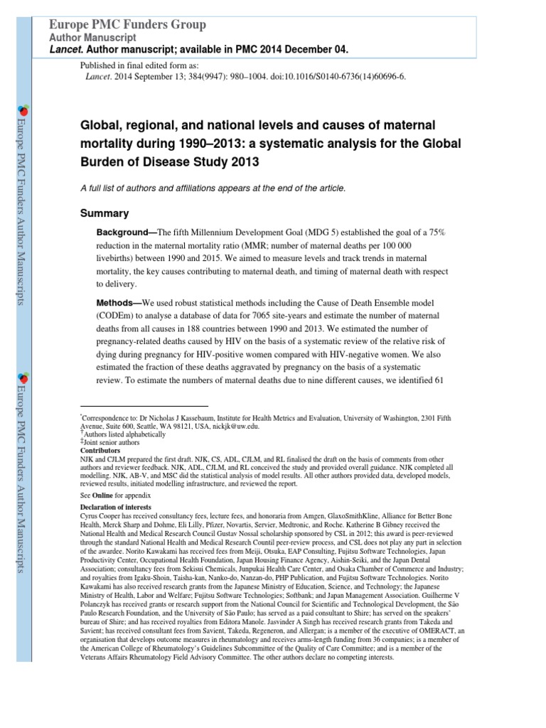 Maternal Mortality Trends 1990-2013 | PDF | Maternal Death | Millennium ...