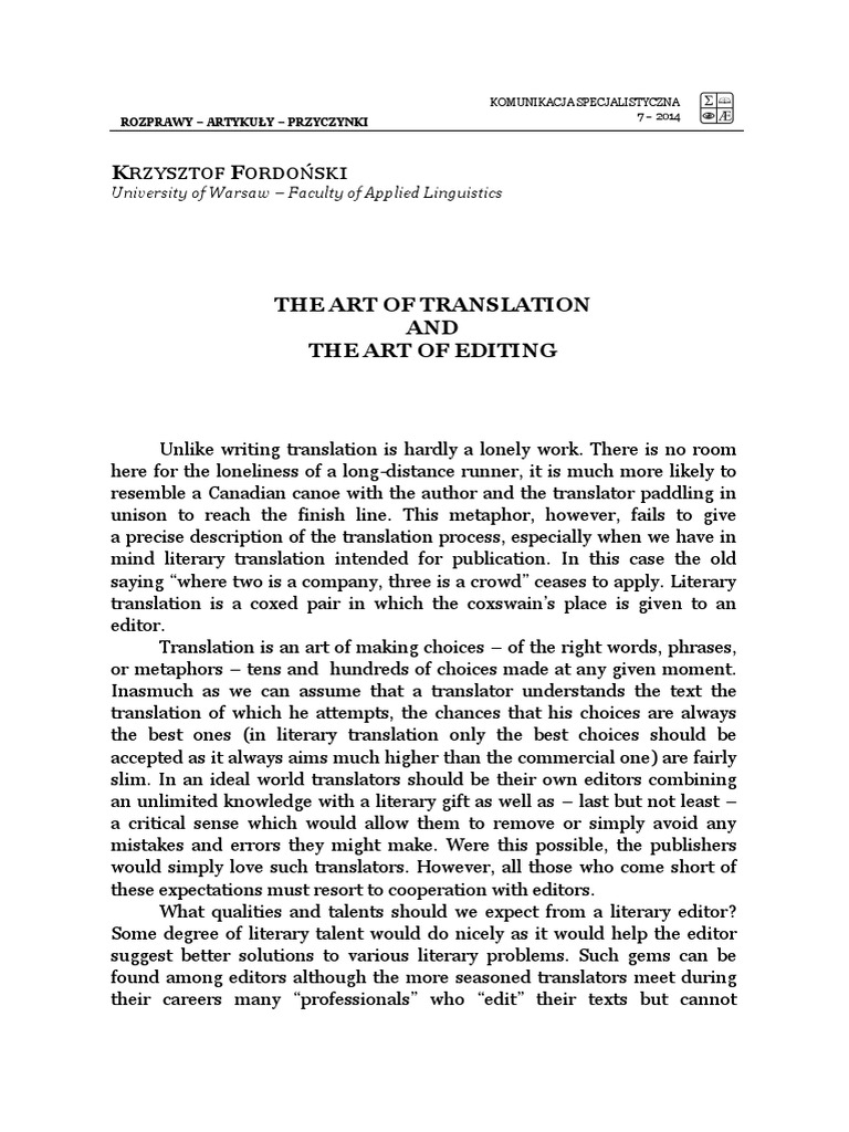 The Art of Translation and The Art of Ed PDF | PDF | Translations | Editing