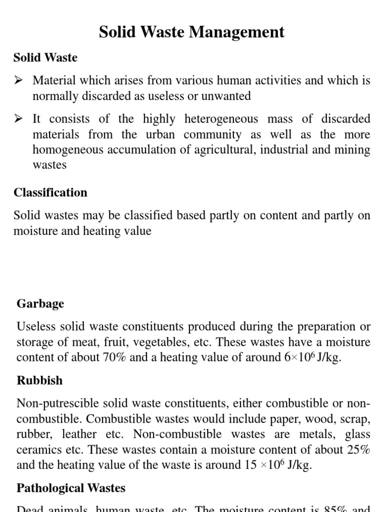 Solid Waste Management Overview | PDF | Incineration | Landfill