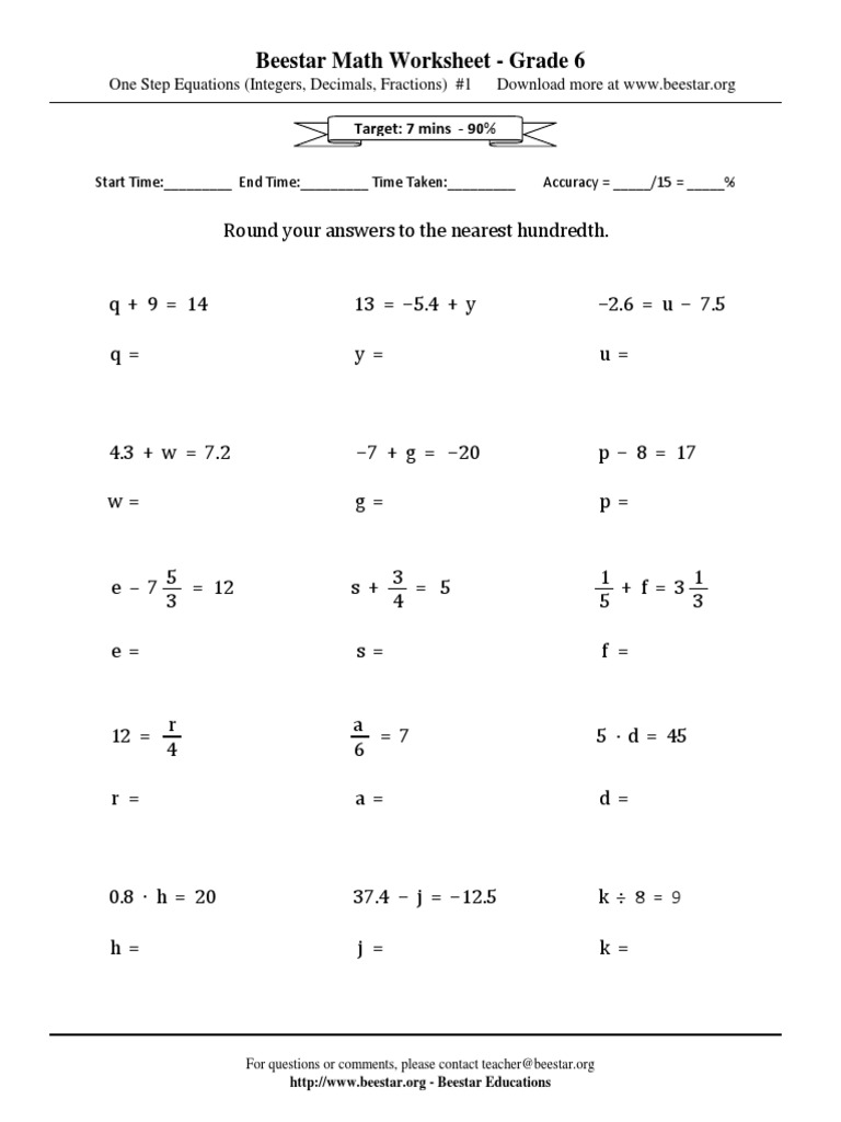 Beestar Math Worksheet - Grade 6: Target: 7 Mins - 90% | PDF | Number ...