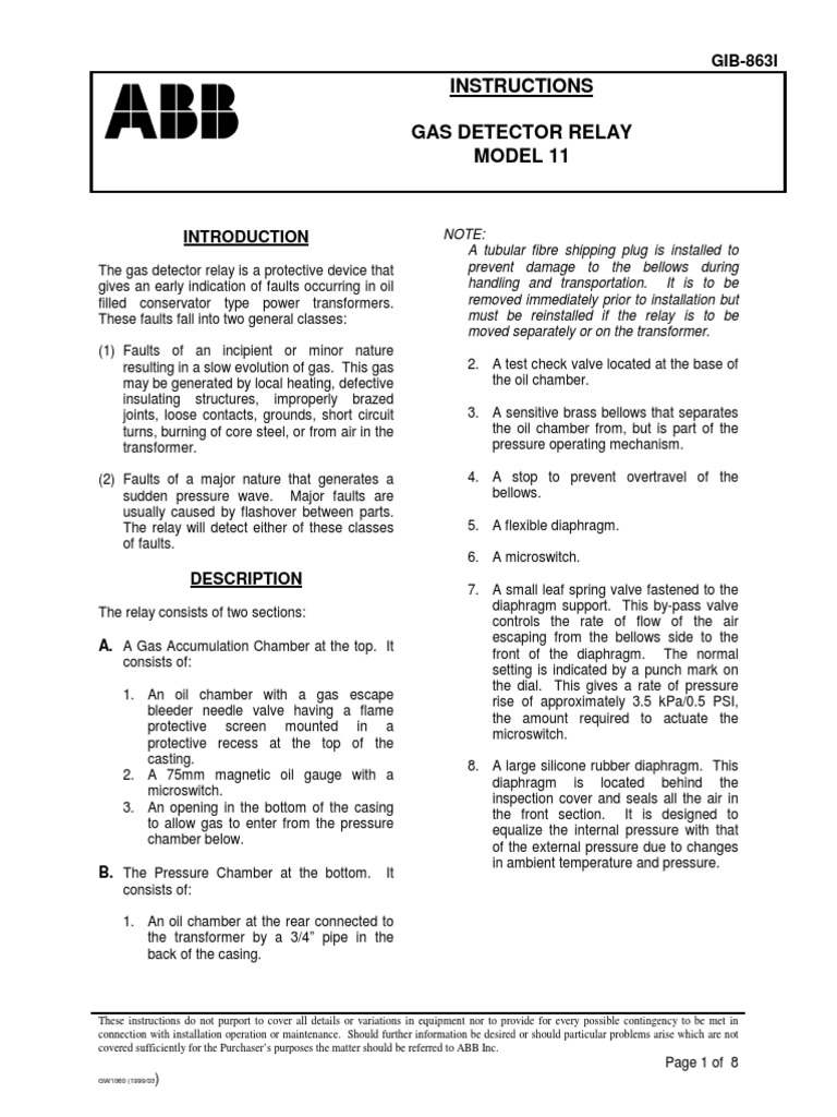 ABB Gas Detector Relay Model 11 PDF Relay Valve