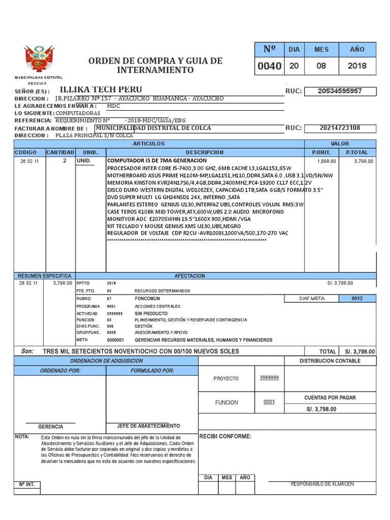 40-Orden de Compra - Computadoras | Descargar gratis PDF | Contabilidad ...