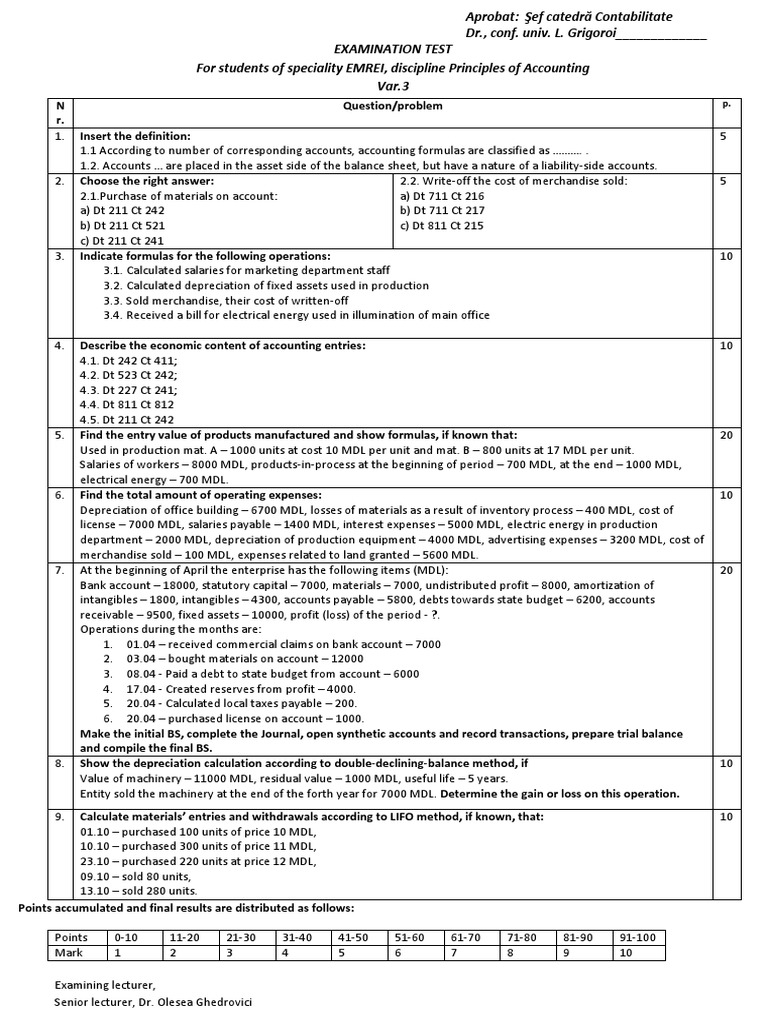 Accounting Principles Exam Test Var.3 | PDF | Depreciation | Intangible ...