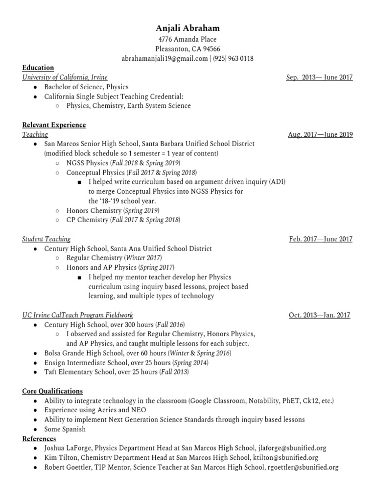 Resume 2019 PDF Science Education Curriculum