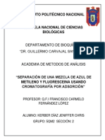 Separación de azul de metileno y fluoresceína mediante cromatografía de adsorción