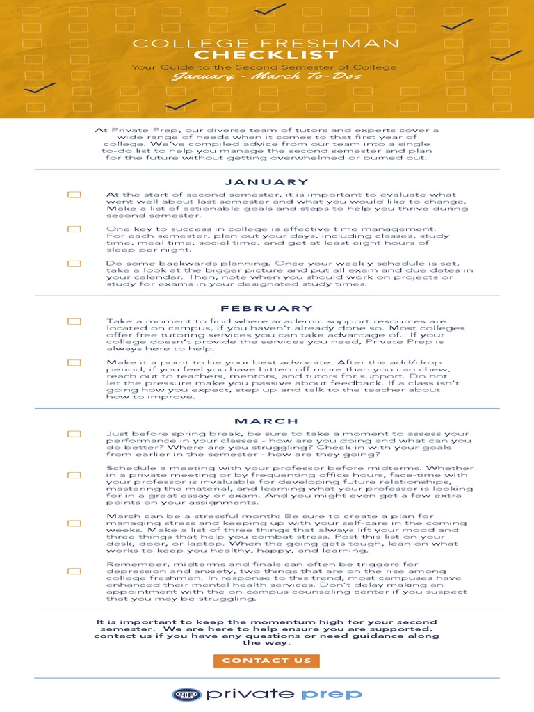 Private Prep College Freshman Checklist Jan-March | PDF | Academic Term ...