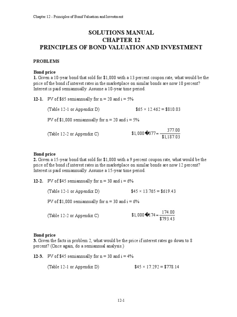 Bond Valuation Principles and Solutions | PDF | Bonds (Finance) | Yield ...