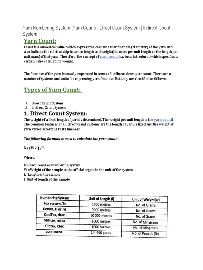 Yarn Numbering System | PDF | Weight | Scientific Observation